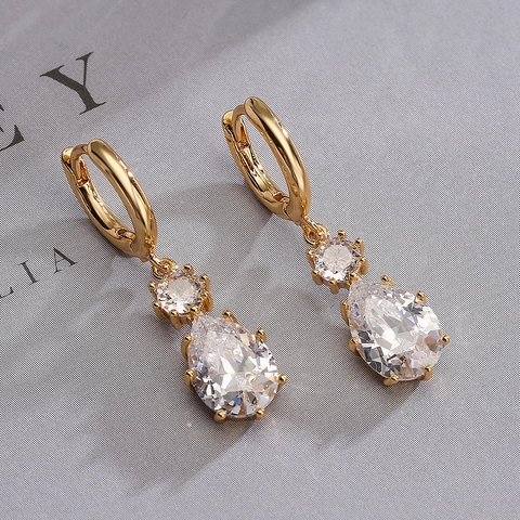 Orecchini Pendenti Geometrici In Rame Con Zirconia Taglio A Pera Gioielli Eleganti Per Donne
