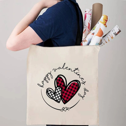 San Valentín Estampado Corazón Poliéster Tote Bag Gran Capacidad Mujeres Bolso De Hombro Compras Regalo