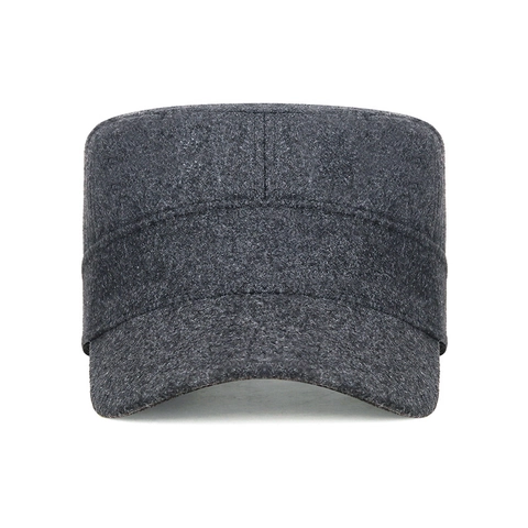 Gorra Cadet Para Hombre Mezcla De Lana Sombrero Plano Forro Polar Invierno Cálido Cortavientos Ajustable Color Sólido Estilo Militar