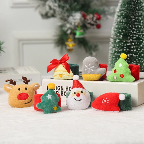 Christmas Slap Bracelet For Kids Adults Plush Santa Claus Reindeer Snowman Pattern Party Favor Holiday Gift Decoration