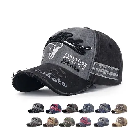 Vintage Washed Cotton Baseball Cap Distressed Retro Patchwork Embroidered Letter Adjustable Streetwear Sun Hat