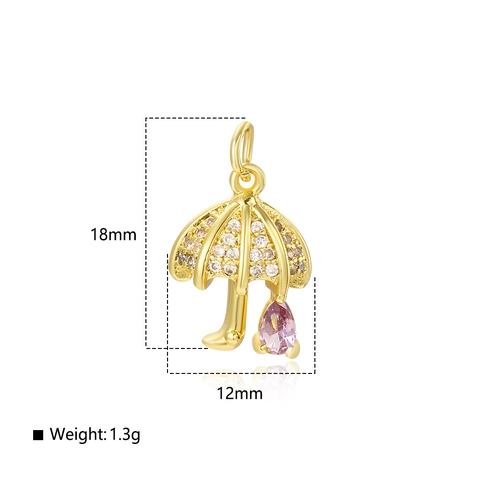 Pendentif Charme Parapluie Cuivre Plaqué Or Zircone Cubique Goutte Deau DIY Fabrication De Bijoux Accessoires Élégant