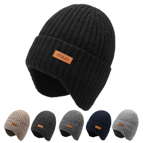 Heren Winter Warme Breimuts Voor Vrouwen Dikke Fleece Gevoerde Muts Met Oorbescherming Winddicht Outdoor Rijden Skull Cap