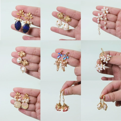 Vintage Freshwater Pearl Earrings 925 Sterling Silver Post For Women Alloy Bee Flower Lapis Lazuli Enamel Dangle Earrings