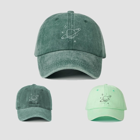 Casquette de Baseball Ajustable en Coton Délavé Vintage avec Broderie Planète pour Hommes Femmes Chapeau de Soleil Sport