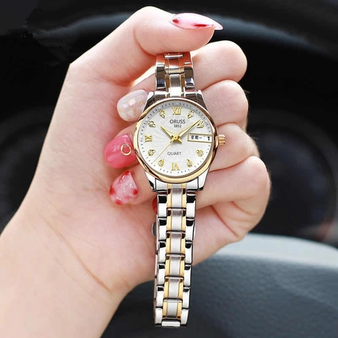 Women Quartz Wrist Watch Elegant Stainless Steel Alloy Waterproof Day Date Calendar Display Business Casual Fashion Lady