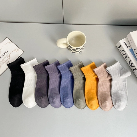 Men Ankle Socks Cotton Mesh Breathable Sweat Absorbent Solid Color Ribbed Casual Low Cut For Summer