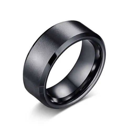 Stainless Steel Band Ring Men Brushed Matte Finish Polished Beveled Edge Modern Minimalist Jewelry