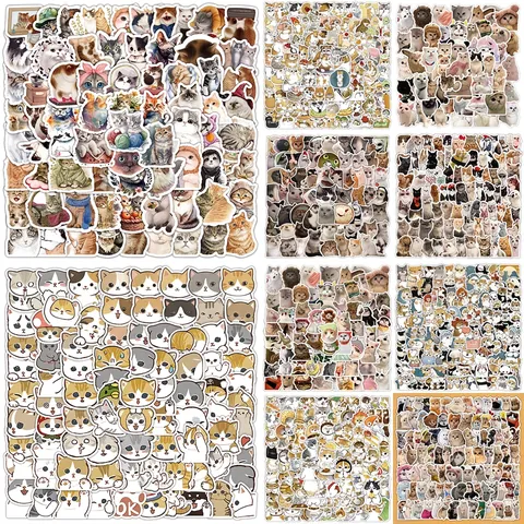 Cute Cat Stickers Waterproof Vinyl Decals For Laptop Phone Case Luggage Scrapbook DIY Decorative Cartoon Realistic Ins Style