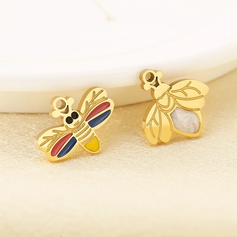 Stainless Steel Bee Firefly Animal Pendants Gold Plated Enamel Shell For DIY Jewelry Making Necklaces Bracelets Earrings