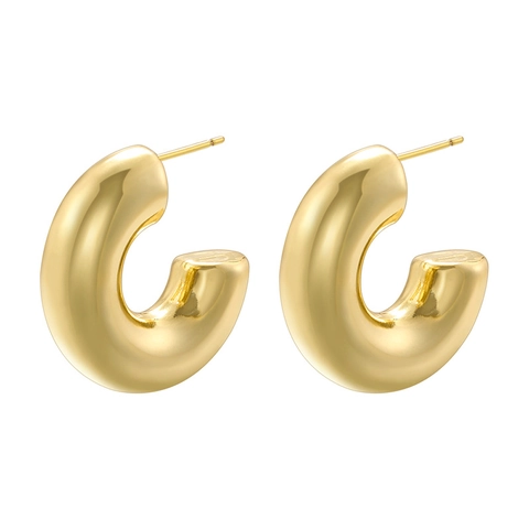 French Retro Style Copper Gold Plated C-Shape Stud Earrings Geometric Irregular Twisted Threaded Hoop Earrings For Women Jewelry