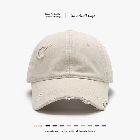 Distressed Washed Cotton Baseball Cap Vintage Ripped Soft Top Adjustable Sun Hat Retro Streetwear Unisex