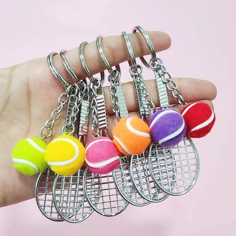 Mini Tennis Racket Keychain Sports Ball Keyring Metal Bag Charm Pendant Creative Personalized Gift For Tennis Fans