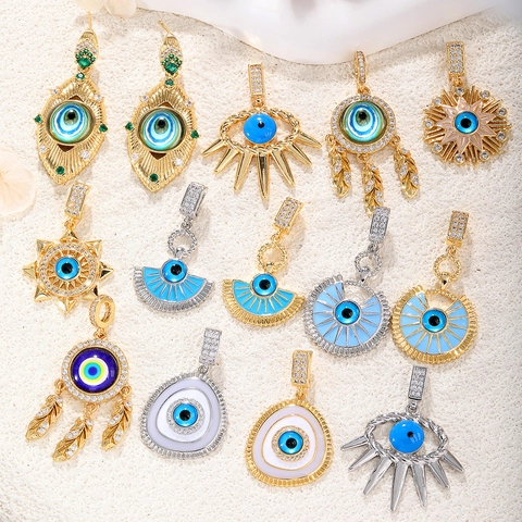 Evil Eye Anhänger DIY Charms Für Schmuckherstellung Kupfer Gold Plattiert Zirkon Türkisches Blaues Auge Emaille Mode