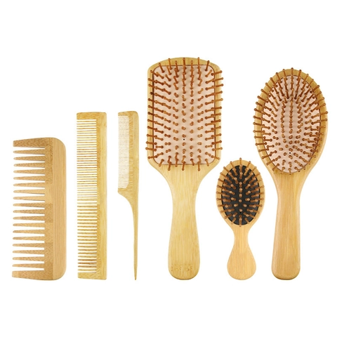 Bamboo Hair Brush And Comb For Detangling Styling Massage Natural Eco Friendly Professional Salon Hair Care Tool