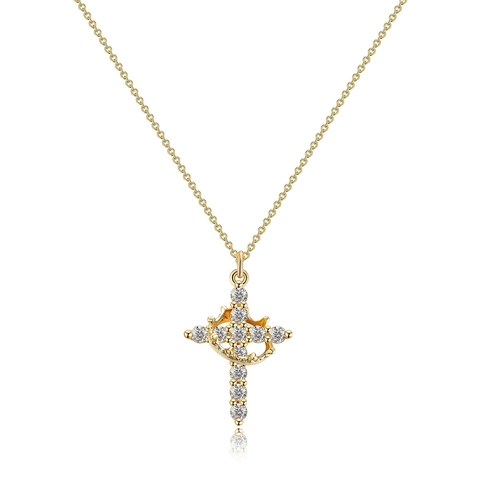 Stainless Steel Rotatable Crown Cross Pendant Necklace Electroplated Inlaid White Rhinestone Fashion Commute Jewelry For Women