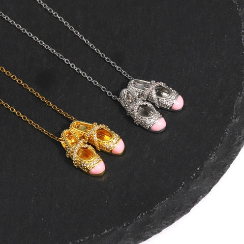 Collana Con Ciondolo Scarpette Da Ballo Ottone Smalto Rosa Strass Gioielli Per Donne Ragazze Elegante Catena A O