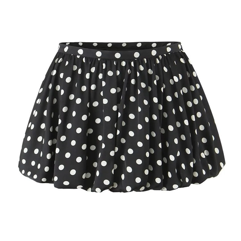 Minigonna Da Donna A Pois Bubble Vita Alta Pieghettata Linea A Poliestere Sexy Casual Streetwear