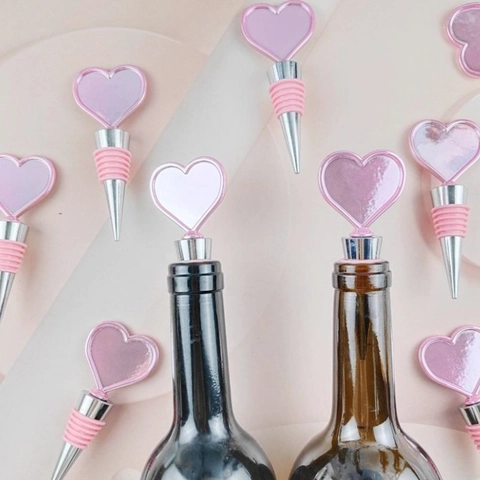 Pink Heart Wine Bottle Stopper Reusable Metal Decorative Beverage Sealer For Home Bar Wedding Party Gift