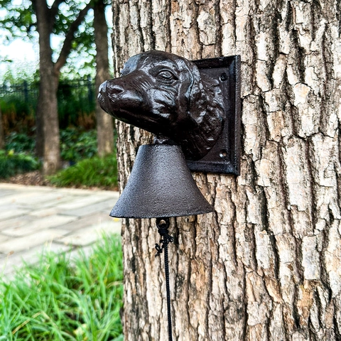 Cast Iron Dog Head Wall Mounted Doorbell Antique Retro Hand Pull Dinner Bell Outdoor Garden Porch Decorative Hanging