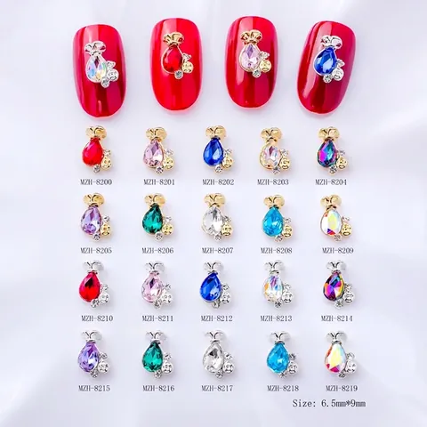 Alloy Rhinestone Nail Art Charms Waterdrop Lucky Bag Design 3D Manicure Decoration Jewelry Accessory Festive Colorful
