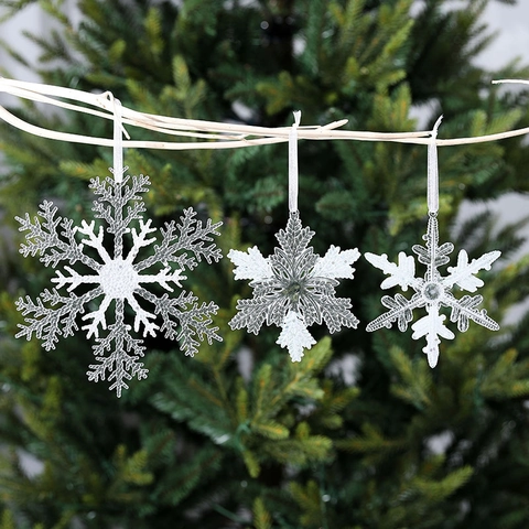 Christmas White Acrylic Snowflake Hanging Ornaments Hollow Out Transparent Glitter Snowflake Tree Decorations For Holiday Party Decor