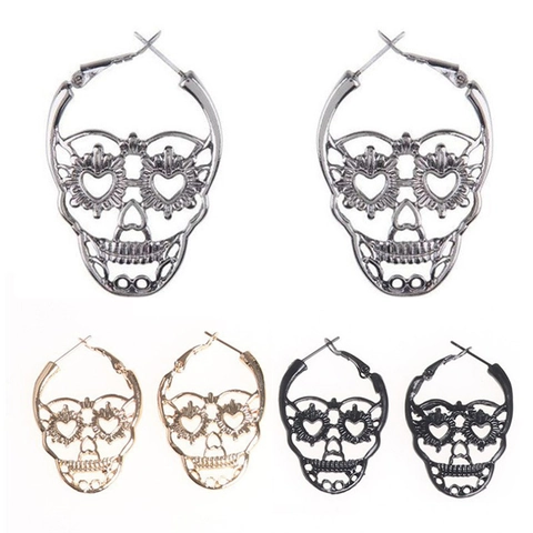 Retro Schedel Ring Oorbellen Legering Hol Hart Ogen Gothic Punk Stijl Sieraden Voor Vrouwen Halloween Feest