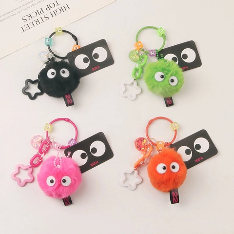Portachiavi Mostro Peluche Occhi Grandi Palla Di Pelo Ciondolo Borsa Perline Alfabeto Colorate Ciondoli Stella Cuore Donna