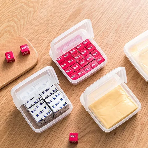 Transparent Plastic Food Storage Box Refrigerator Organizer Flip Lid Stackable Square Container For Cheese Slices Butter