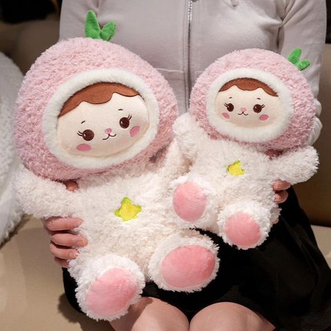 Bambola Di Peluche Peach Girl Giocattolo Morbido Tema Frutta Rosa Con Cappuccio Kawaii Cuscino Decorativo Comfort