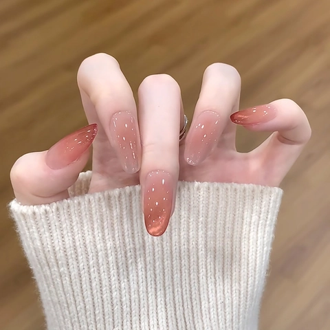Press On Nails Katzenauge Gradient Rot Kastanie Mandelform Glänzend Full Cover Mode Maniküre Für Damen