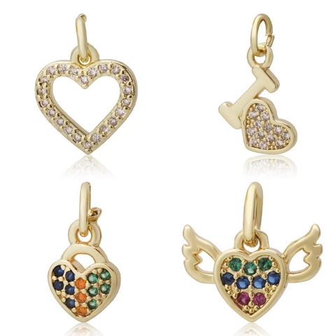 DIY Charms Pendants Copper Cubic Zirconia Gold Plated Heart Star Geometric Jewelry Making Accessories Bracelets Necklaces