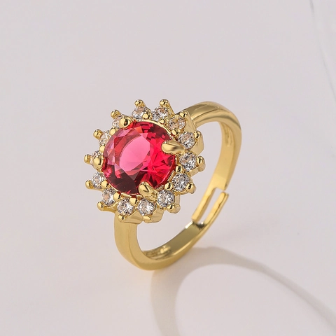 Sunflower Open Ring Copper 18K Gold Plated Cubic Zirconia Adjustable Geometric Flower Light Luxury Jewelry For Women