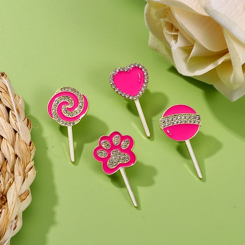 Simpatica Spilla a Forma di Lecca-lecca in Smalto Rosa per Donna in Lega di Zinco Con Intarsio di Strass a Forma di Cuore e Zampa di Gatto Accessori Moda
