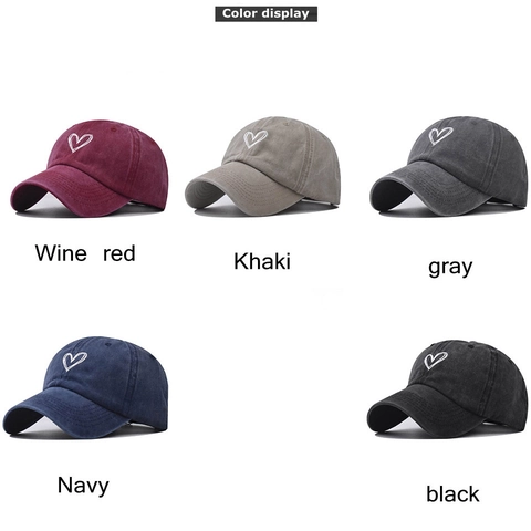 Cappello Da Baseball In Cotone Lavato Vintage Distressed Ricamo A Cuore Dad Hat Regolabile Cappello Da Sole Casual
