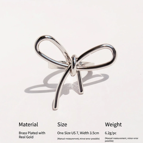 Brass Gold Plated Bow Knot Ring For Women Fashionable Delicate Line Knot Geometric Jewelry Individual Cool Style