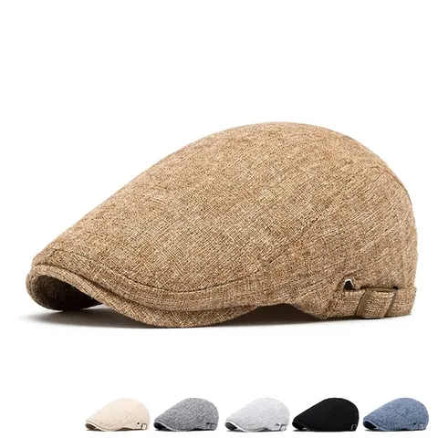 Coppola Piatta Uomo Cotone Lino Traspirante Protezione Solare Outdoor Vintage Stile Britannico Regolabile Accessorio