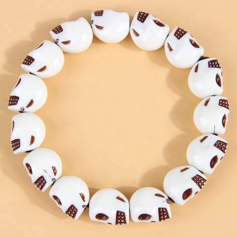 Pulsera De Cuentas De Calavera Gótica Plástico Elástico Joyería De Esqueleto Accesorio De Moda Para Mujer