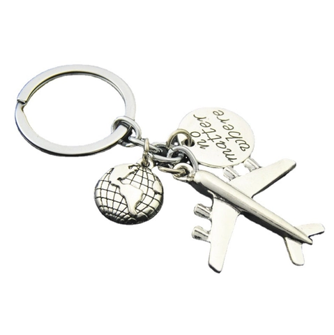 Llavero De Viaje Avión Con Brújula Pasaporte Globo Anillo De Metal Dijes Con Citas Inspiradoras Estilo Plata Retro