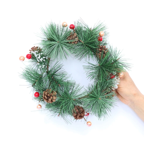 Christmas Wreath Artificial Pine Needles With Natural Pine Cones Holly Berries Front Door Wall Hanging Holiday Decor