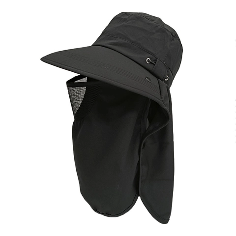 Buiten Zonnehoed Dames UV Bescherming Brede Rand Afneembaar Gezichtsmasker Nekflap Ademend Polyester Vissen Wandelen