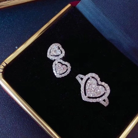 Orecchini E Anello A Cuore Eleganti Per Donna Design A Doppio Cuore Zircone Rame Lusso