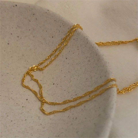 Collar De Cadena De Ola De Agua De Plata De Ley 925 Eslabones Finos Minimalistas Estilo Coreano Joyería Para Mujer