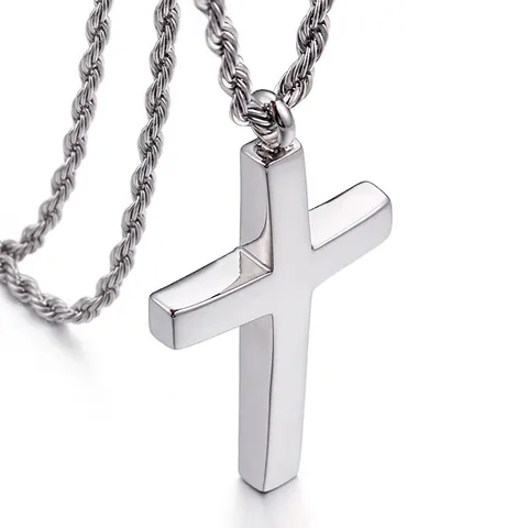 Collar Con Colgante De Cruz De Acero Inoxidable Minimalista Geométrico Joyería Religiosa Hombres Mujeres Estilo Hip Hop