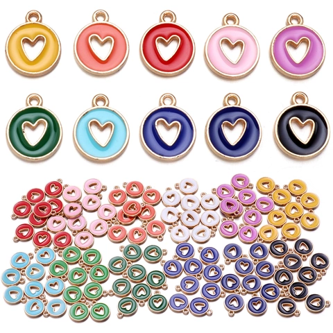Colorful Heart Pendants Enamel Oil Drip Alloy Round Hollow Charms For DIY Necklace Jewelry Making Accessories Fashion