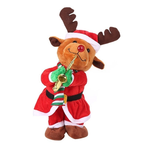 Christmas Electric Plush Toy Playing Saxophone Singing Wiggling Animated Santa Claus Snowman Reindeer Musical Decoration