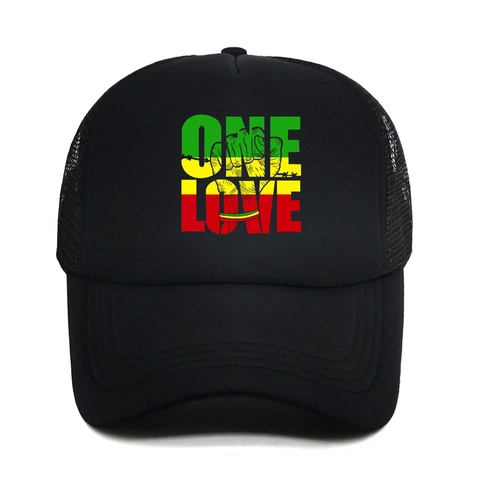 Reggae Style Trucker Hat Polyester Mesh Breathable Graphic Print Adjustable Baseball Cap Sun Protection Curved Brim