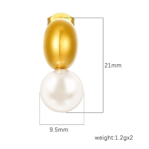 Orecchini A Perno Ovali In Acciaio Inossidabile Con Goccia Di Perla Artificial Bianca Placcati Oro 18K Gioielli Geometrici Retro Donna