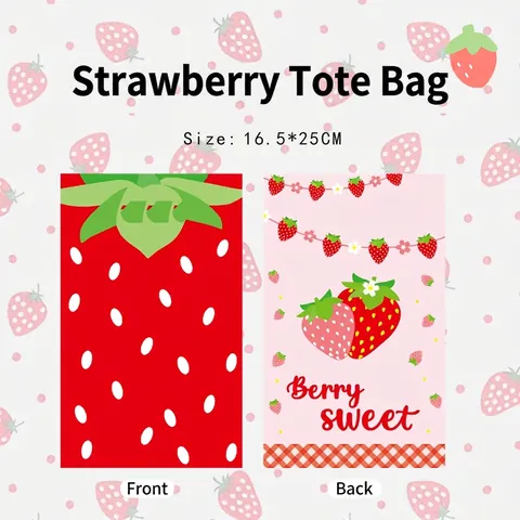 Strawberry Print Plastic Gift Bags Berry Sweet Candy Bags For Kids Birthday Party Decoration Cute Waterproof Novelty