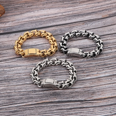 Men Stainless Steel Cuban Chain Bracelet Vintage Distressed Antique Silver Industrial Punk Style Gothic Square Buckle